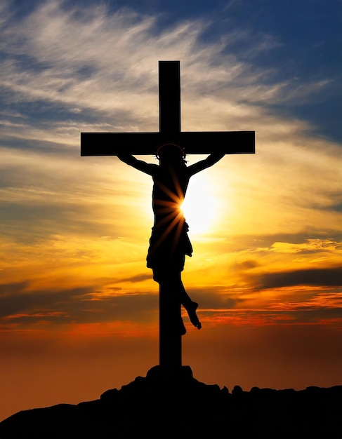 Premium Photo | Silhouette of Jesus Christ and cross at sunset